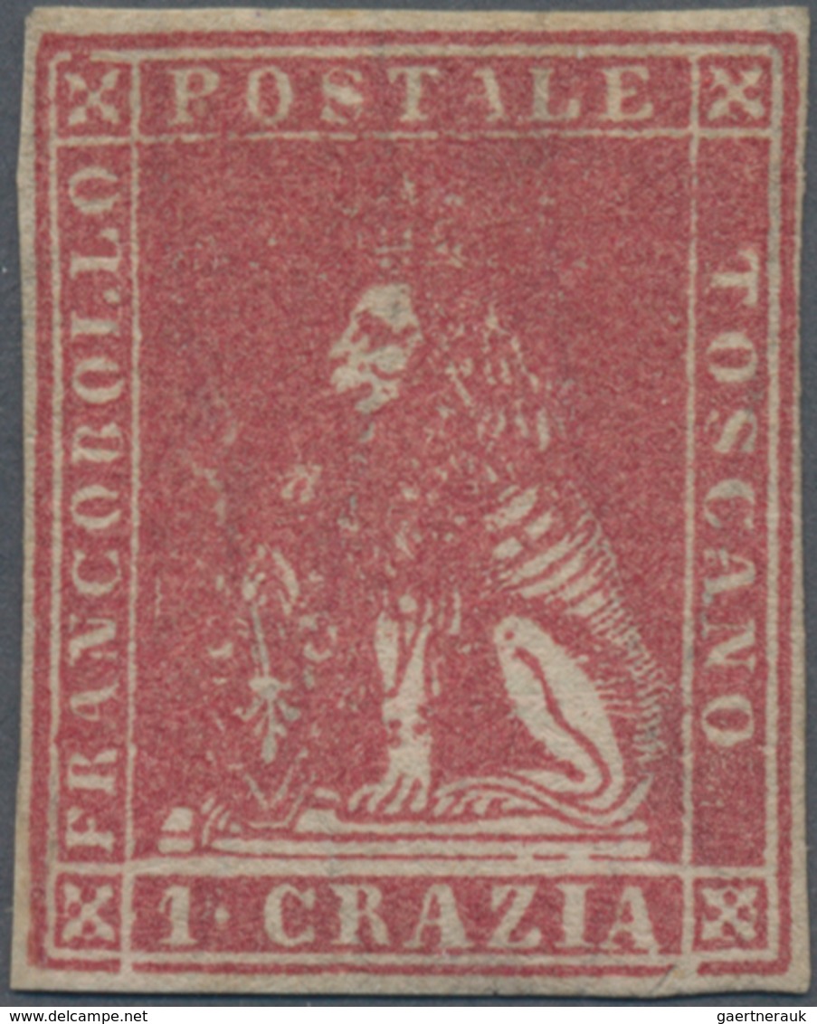 Italien - Altitalienische Staaten: Toscana: 1857, 1 Cr Vivid Red Unused With Parts From Original Gum - Tuscany