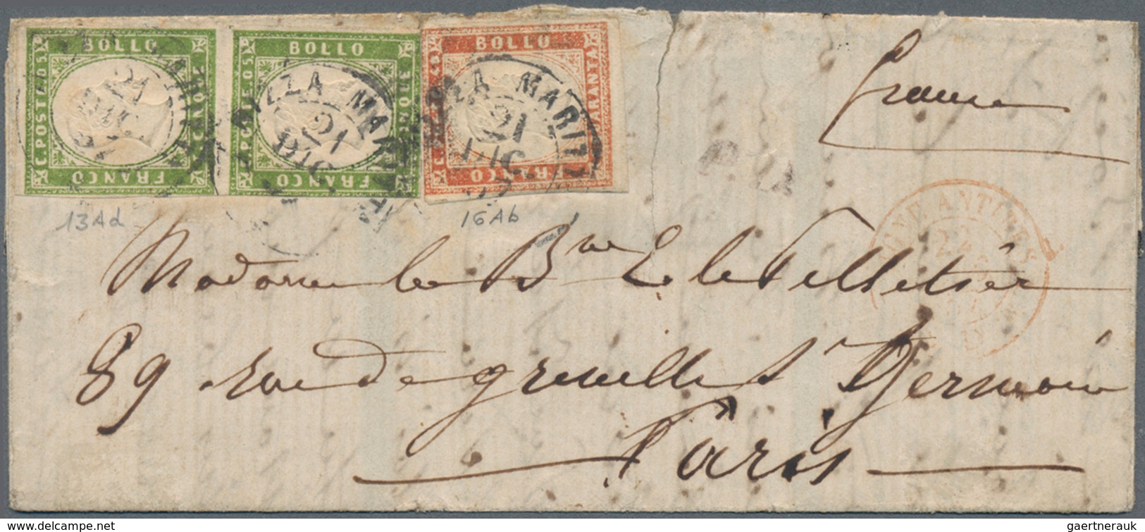 Italien - Altitalienische Staaten: Toscana: 1857/1858, 5 C Yellow-green In Vertical Pair And 40 C Sc - Tuscany