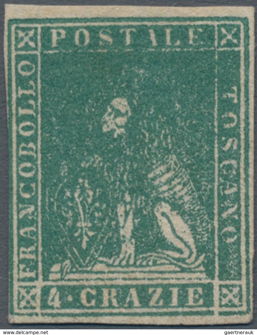 Italien - Altitalienische Staaten: Toscana: 1857, 4 Cr Green Unused Without Gum, On Three Sides Full - Tuscany