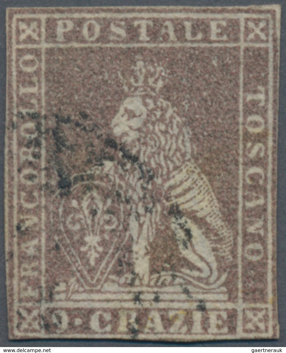 Italien - Altitalienische Staaten: Toscana: 1857, 9 Cr Lilac Tied By Circle Cancel, The Stamp Is Sti - Tuscany