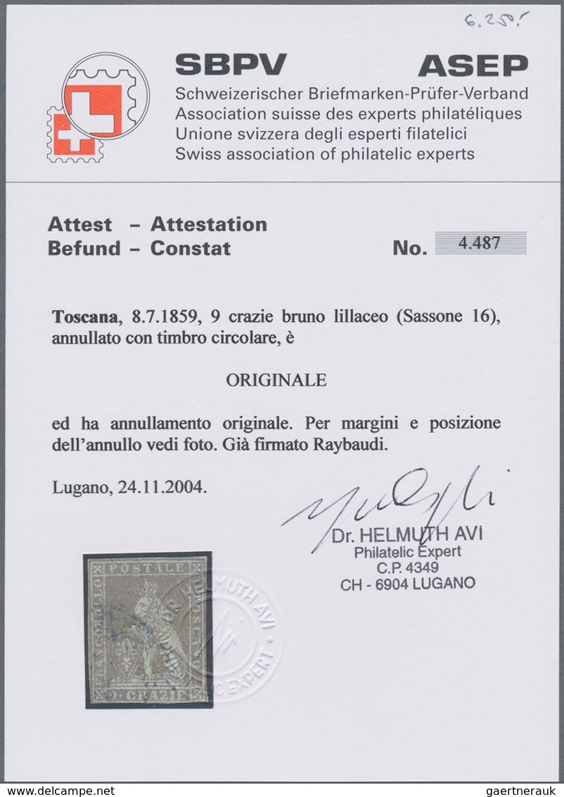 Italien - Altitalienische Staaten: Toscana: 1857, 9 Cr Lilac Tied By Circle Cancel, The Stamp Is Sti - Tuscany