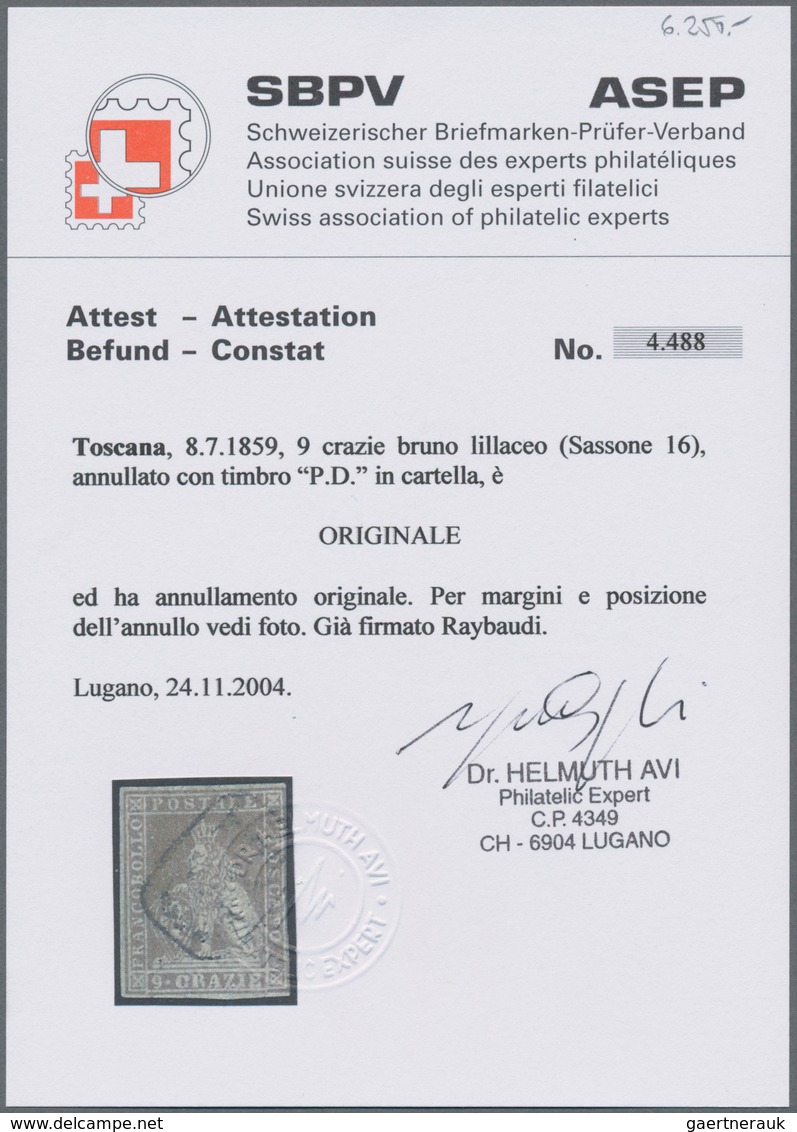 Italien - Altitalienische Staaten: Toscana: 1859, 9 Cr Brown-lilac Tied By Boxed "P.D." Cancel, The - Toscane