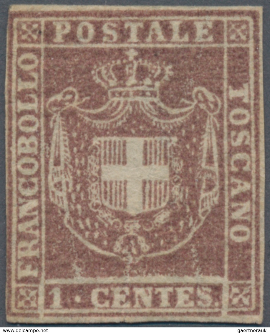 Italien - Altitalienische Staaten: Toscana: 1860, 1 C Brownish-violet Unused With Parts From Origina - Tuscany