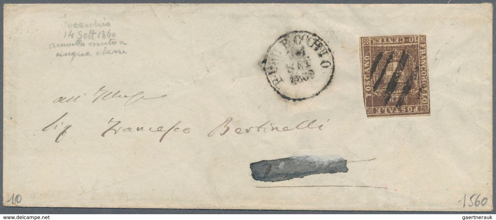 Italien - Altitalienische Staaten: Toscana: 1860, 10 C Brown Single Franking Cancelled With Rhombus - Tuscany