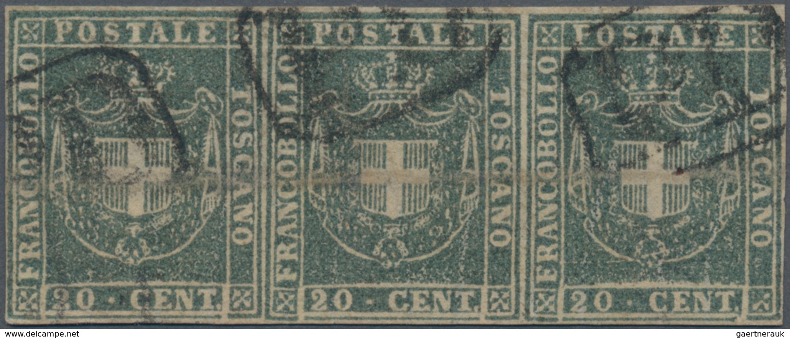 Italien - Altitalienische Staaten: Toscana: 1860, 20 C Grey-blue In Horizontal Stripe Of Three, Tied - Tuscany