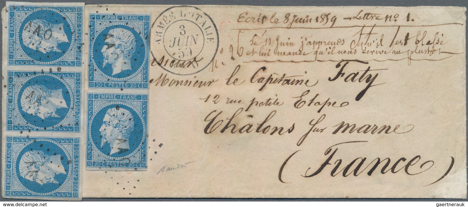 Italien: 1859: Small Cover From The French ARMÈE D'ITALIE Sent To Chalons-sur-Marne Franked By Frenc - Marcophilia
