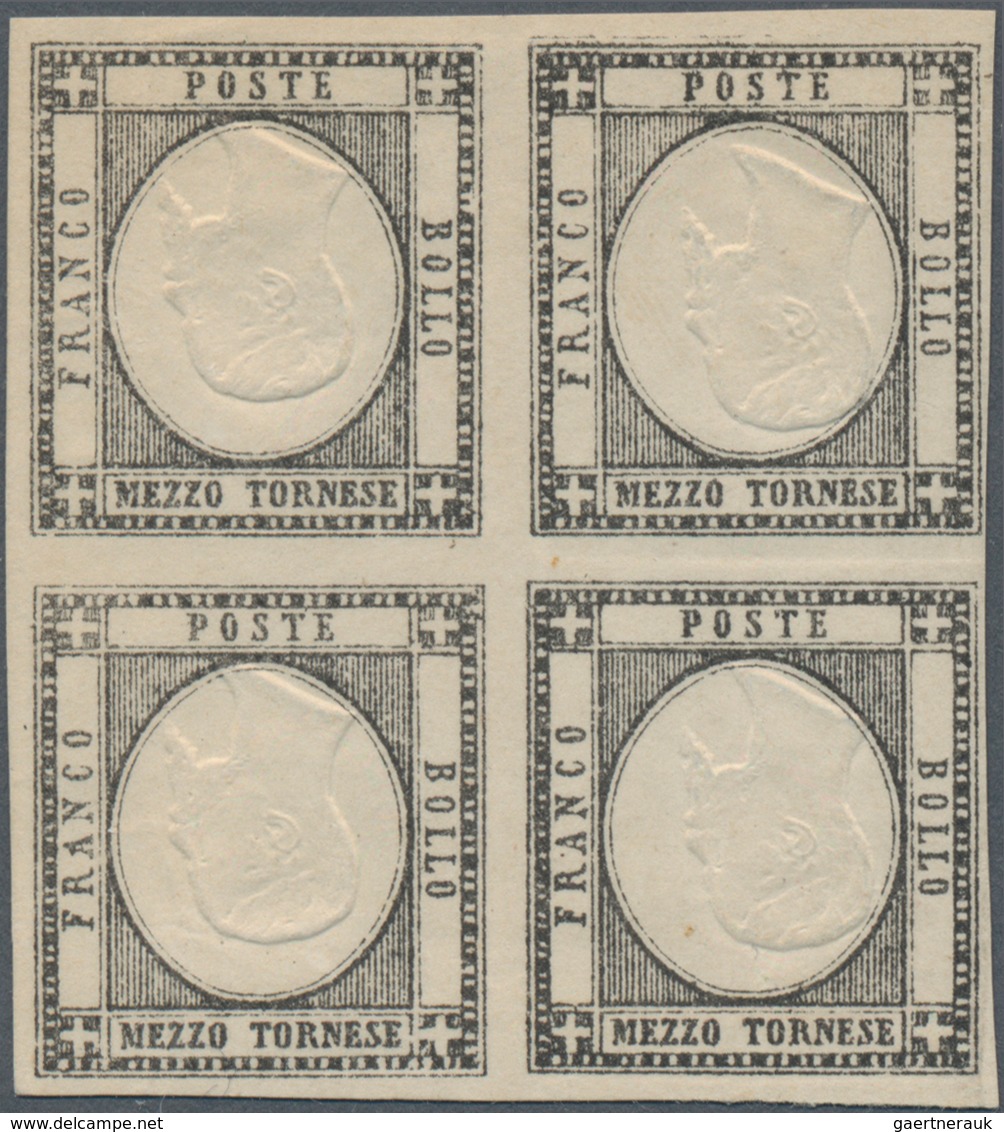 Italien: 1860, 1/2 Tor Black Colour-proof In Block Of 4 With Inverted Middle Piece, Unused Without G - Marcophilia