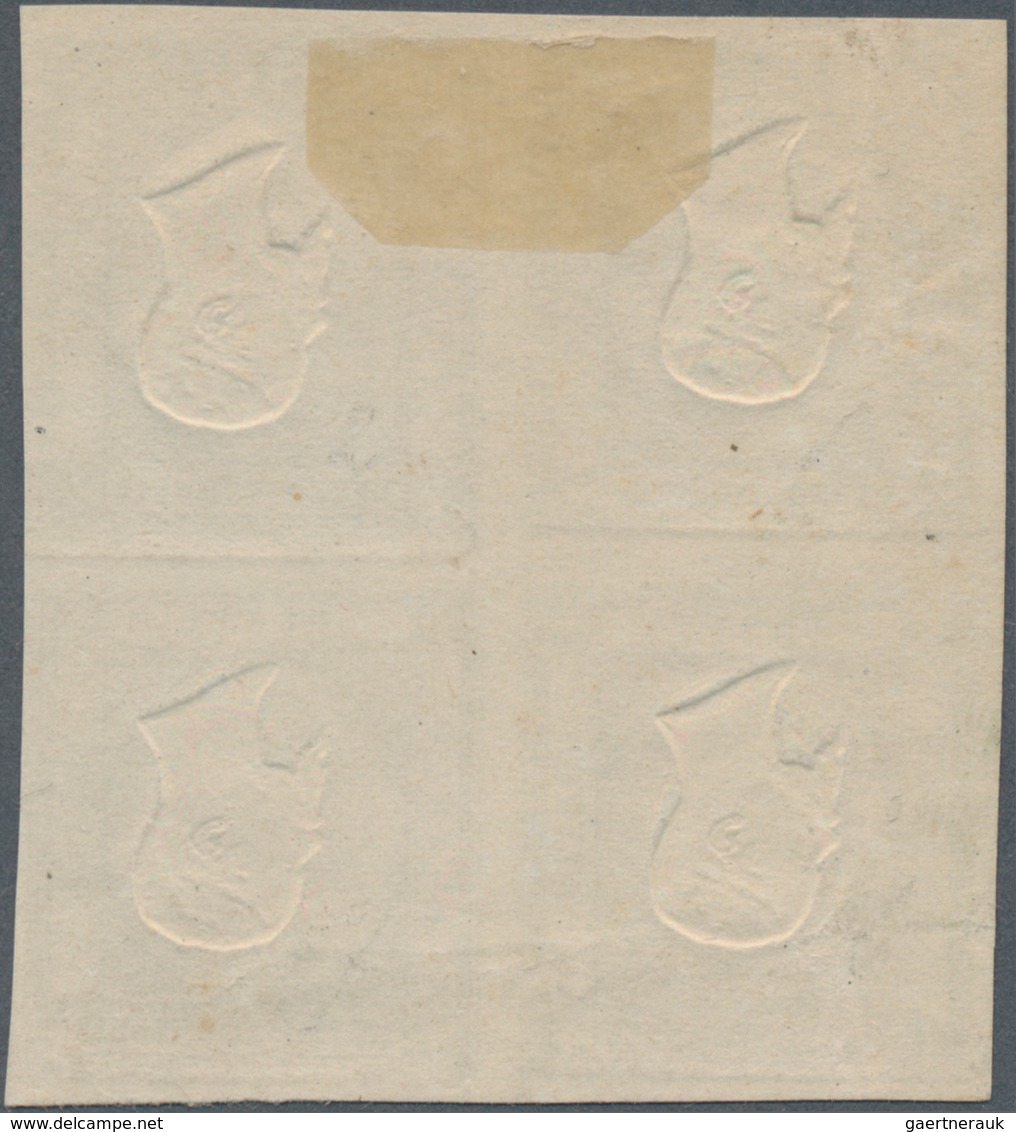 Italien: 1860, 1/2 Tor Black Colour-proof In Block Of 4 With Inverted Middle Piece, Unused Without G - Marcophilia