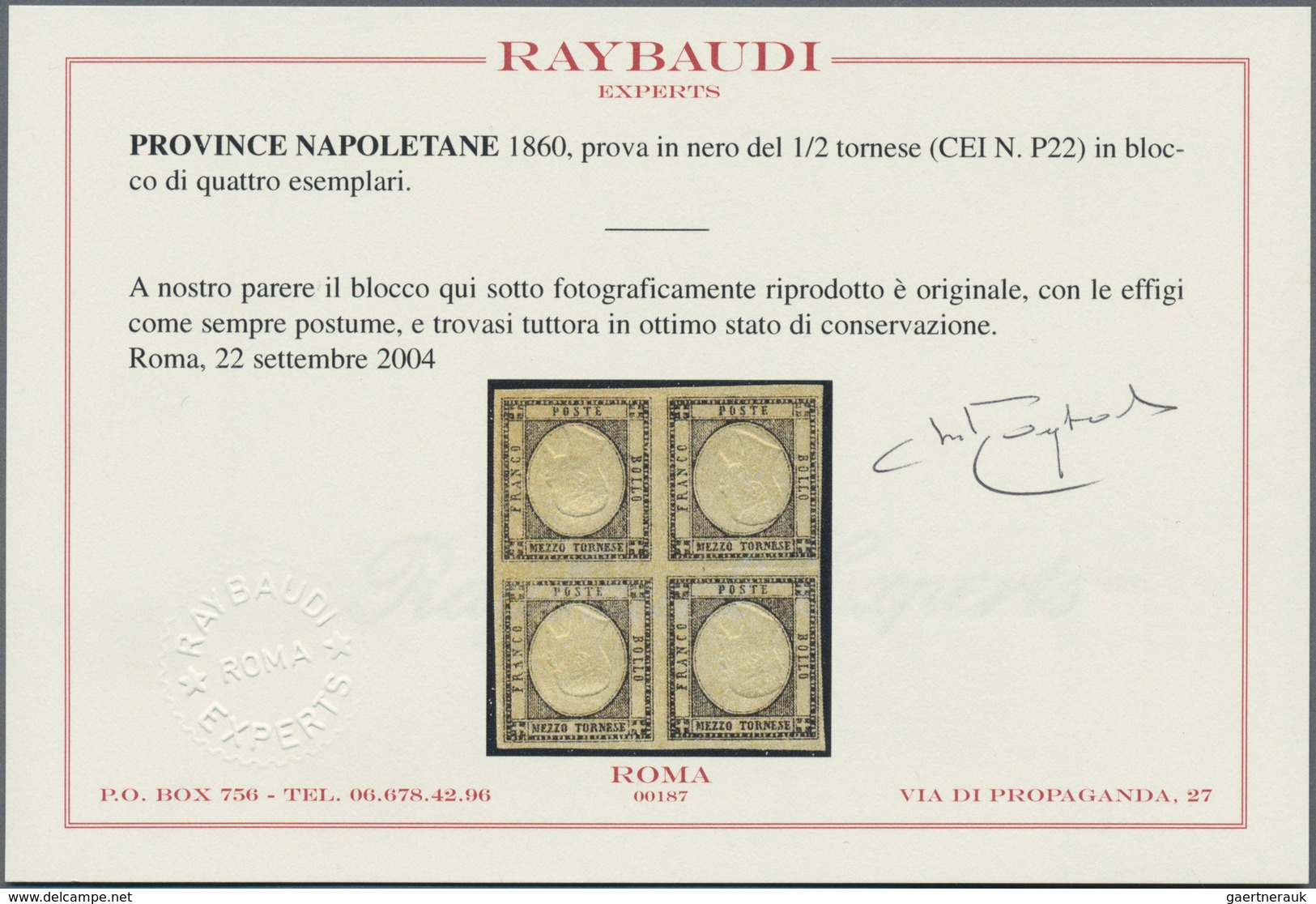 Italien: 1860, 1/2 Tor Black Colour-proof In Block Of 4 With Inverted Middle Piece, Unused Without G - Marcophilia