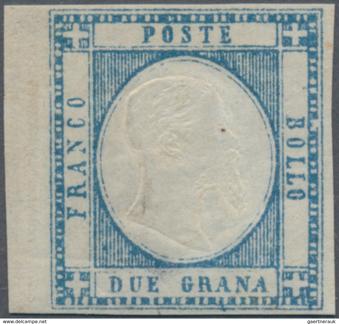 Italien: 1861, 2 Gr Blue From Left Sheet-margin Mint Never Hinged, The Stamp Has Full To Wide Margin - Marcophilia