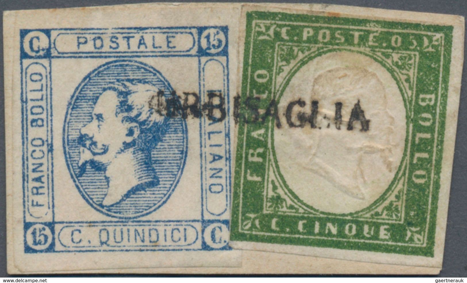 Italien: 1863, 15 C Blue Type II Mixed Franking With SARDINIA 5 C Dark Green Centric Cancelled With - Marcophilia