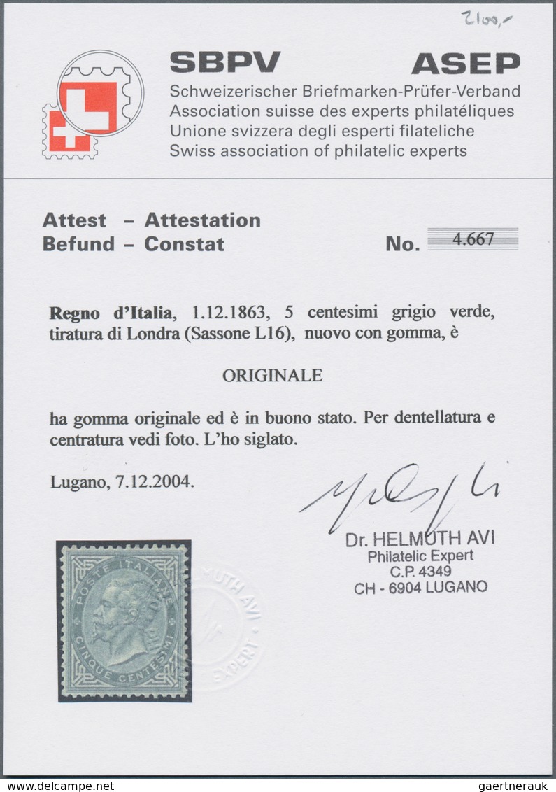 Italien: 1863, 5 C Grauoliv Unused With Original Gum And A Rest Of Hinge, The Stamp Is Well Perforat - Marcophilia