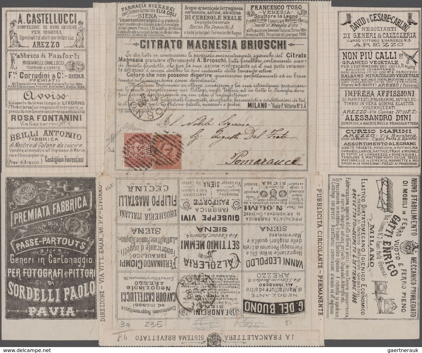 Italien: 1888. Publicitary Cover With Twin 10 C Stamps, One Without Perforation, The Other With Wron - Marcophilia