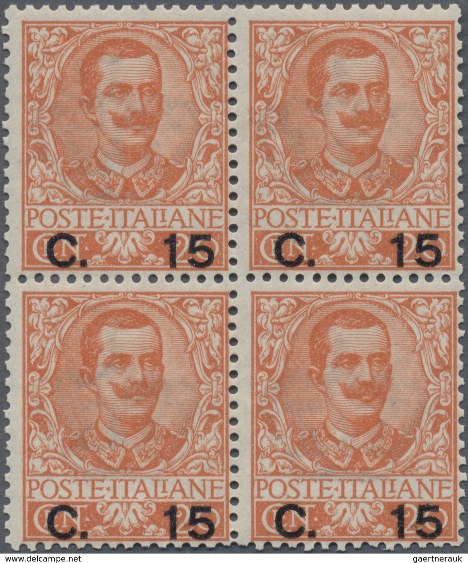 Italien: 1905, 15c. On 20c. Brown-orange, Block Of Four, Fresh Colour And Normally Perforated, Mint - Marcophilia