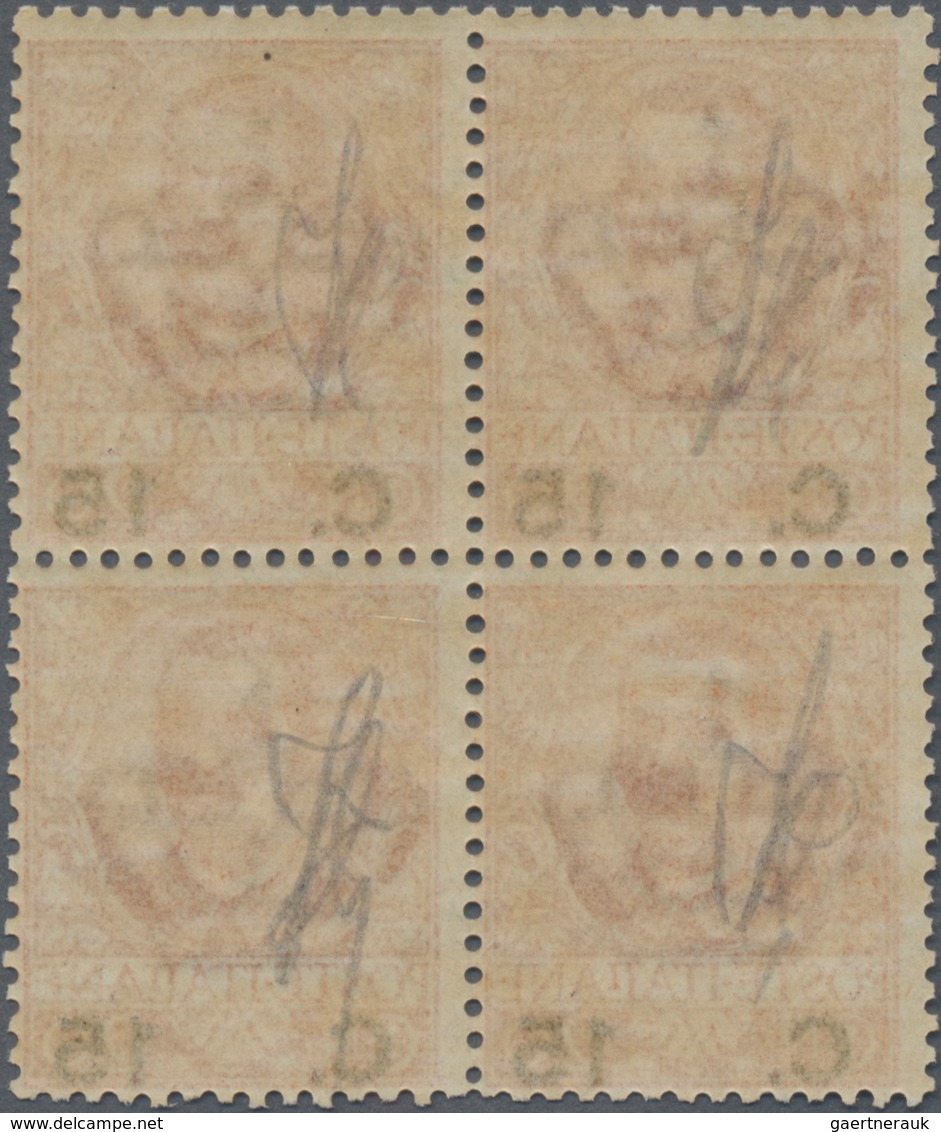 Italien: 1905, 15c. On 20c. Brown-orange, Block Of Four, Fresh Colour And Normally Perforated, Mint - Marcophilia