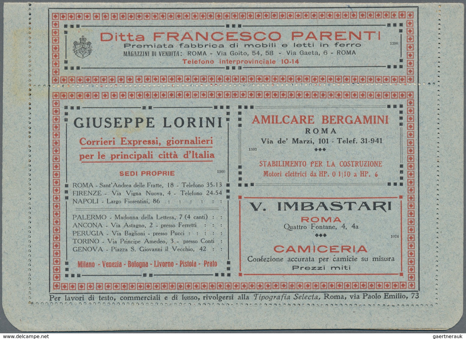 Italien: 1921, Viktor Emanuel 10c. Rose With Black Opt. 'B.L.P' On Lettercard (Busta Lettera Postale - Marcophilia