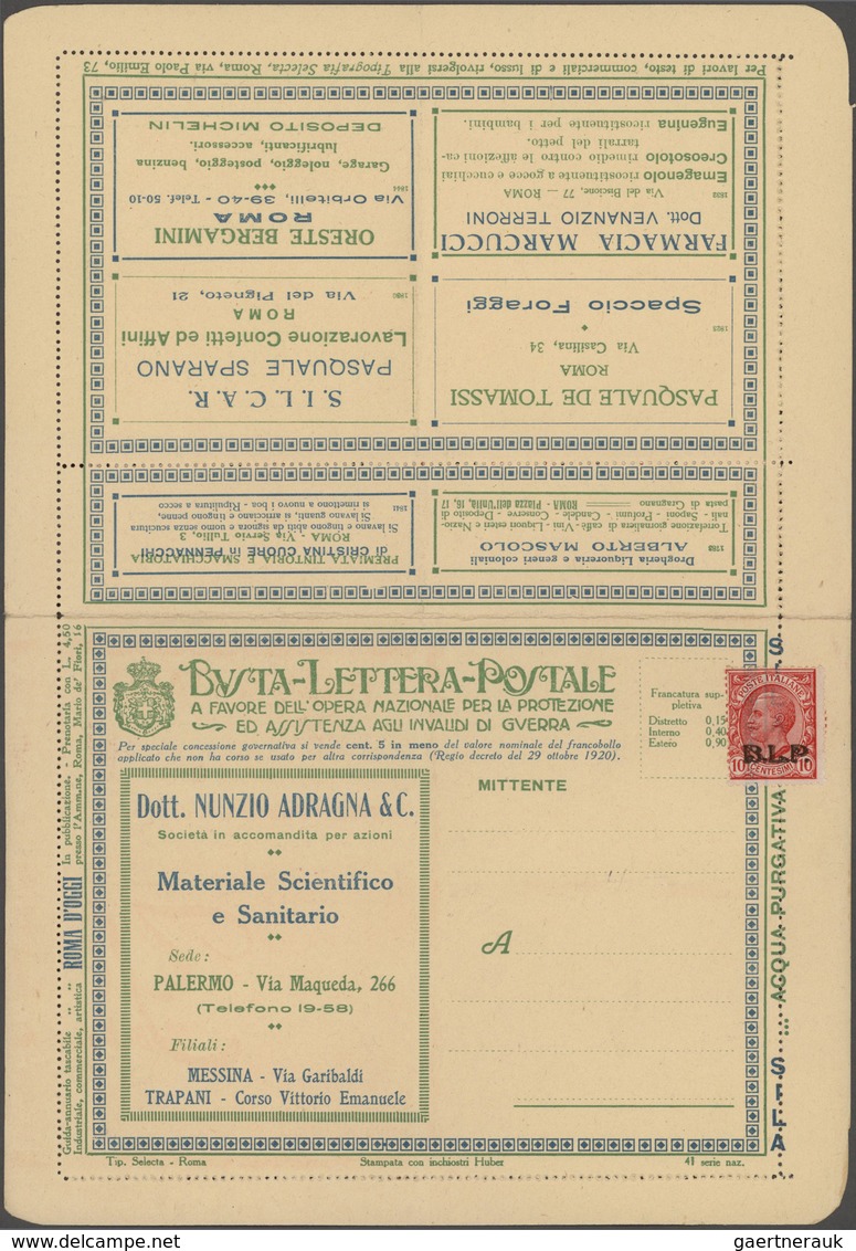 Italien: 1921. 10 C Rose With Black Overprint "B.L.P", Type III, On Mint Advertising Card Letter (41 - Marcophilia