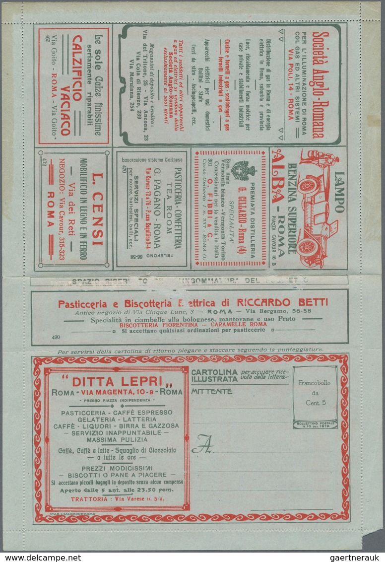 Italien: 1921. 20 C Brown With Blue Overprint "B.L.P", Type I, On Mint Advertising Card Letter (6. S - Marcofilía