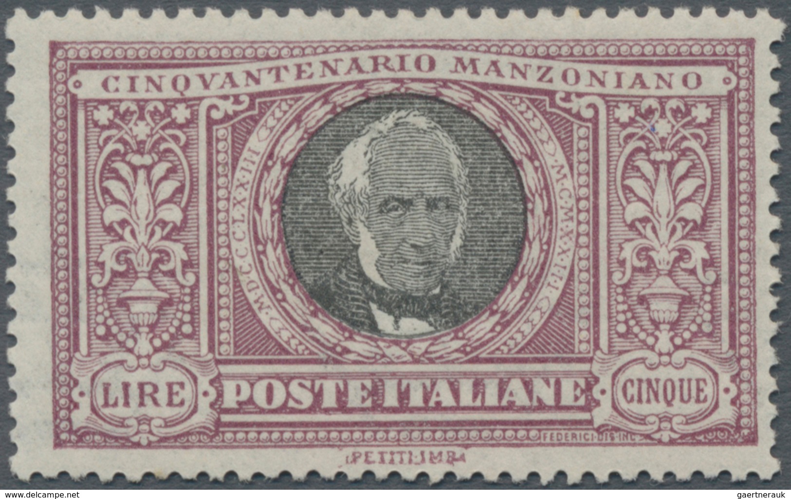 Italien: 1923, Manzoni, 5l. Lilac/black, Fresh Colour And Well Perforated, Mint Original Gum With Ve - Marcophilia