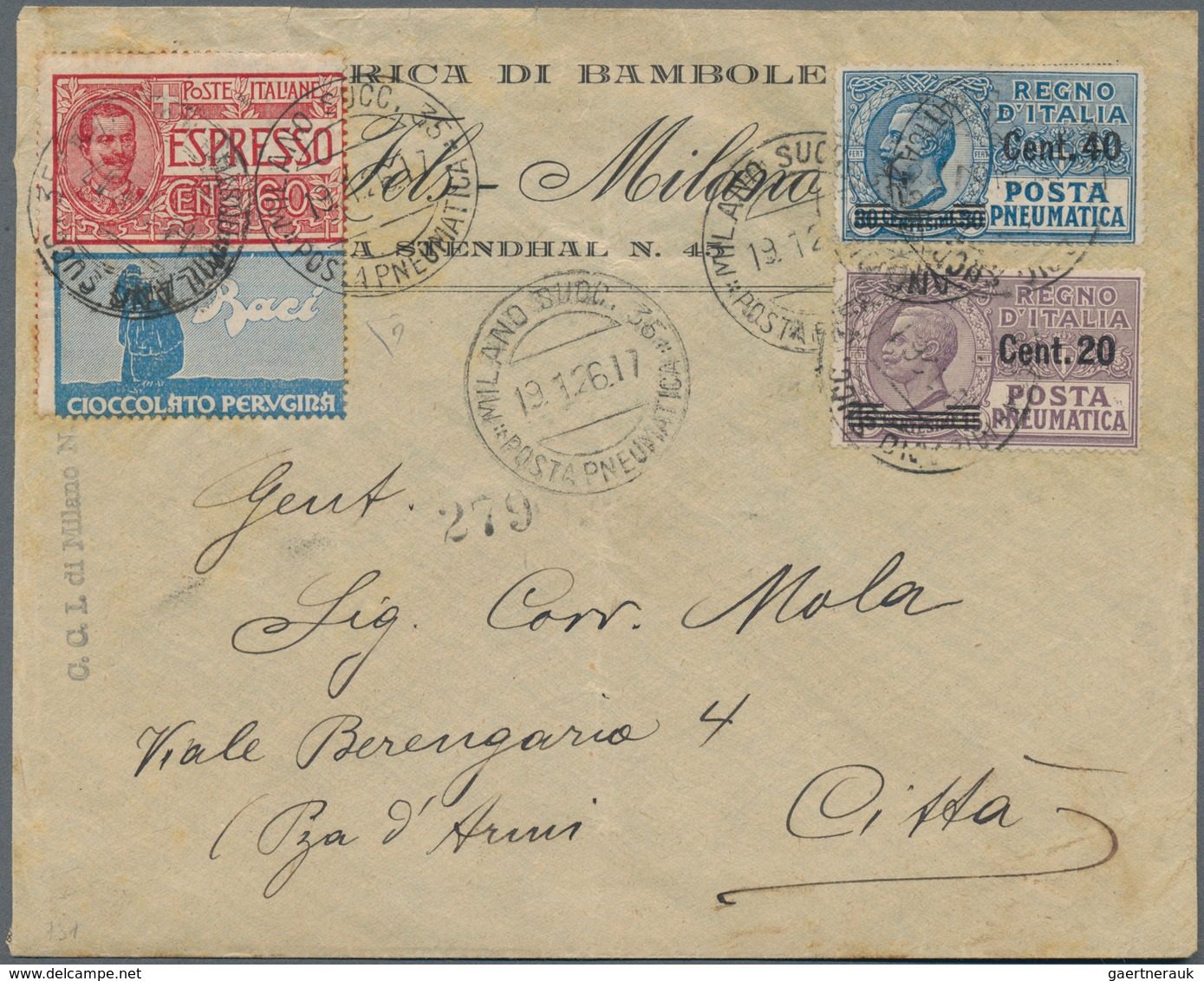 Italien - Zusammendrucke: 1926, 60c.+Perugina, NOT ISSUED, In Combination With Pneumatic Stamps 20c. - Unclassified