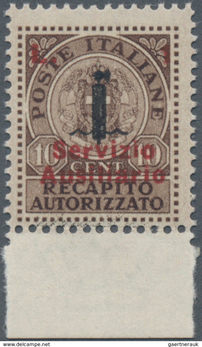Italien - Gebührenmarken: Briefzustellung: 1944, "1 L" And "Servizio Ausiliario" Red Overprints On 1 - Revenue Stamps