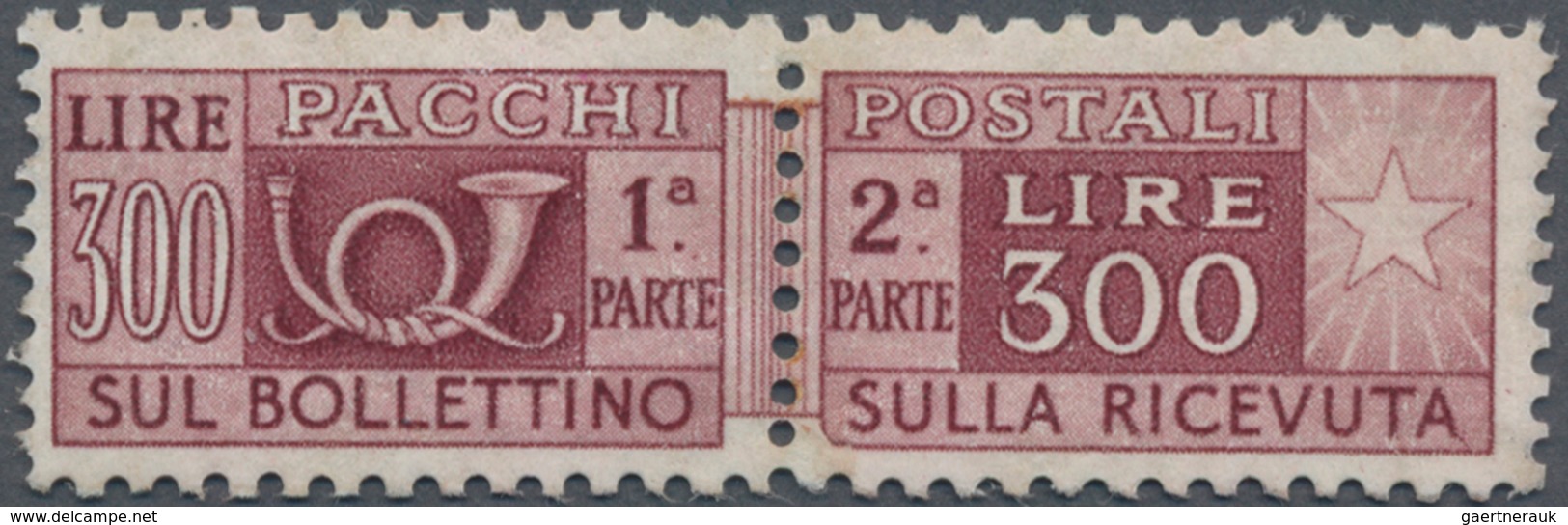 Italien - Paketmarken: 1948, 300 L Brownish Purple Mint Never Hinged, Signed (Sass. 1.500.-) - Postal Parcels