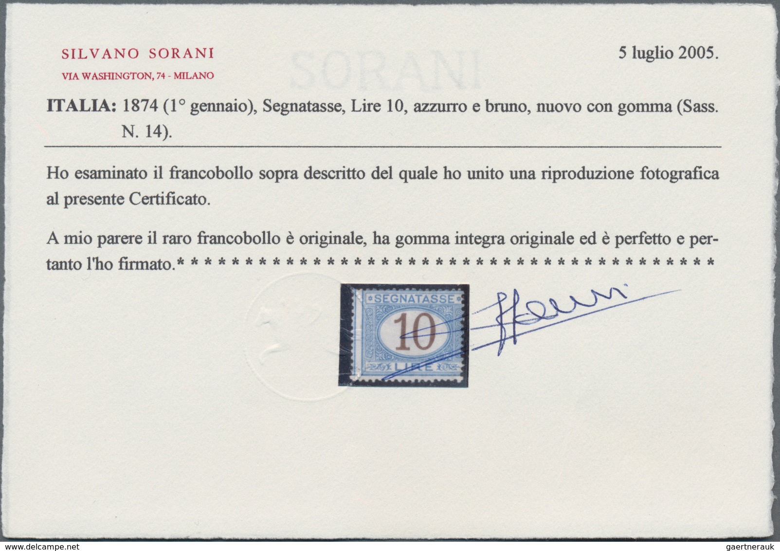 Italien - Portomarken: 1874, 10 L Brown/blue Postage Due Stamp Mint Never Hinged, The Stamp Is Norma - Postage Due