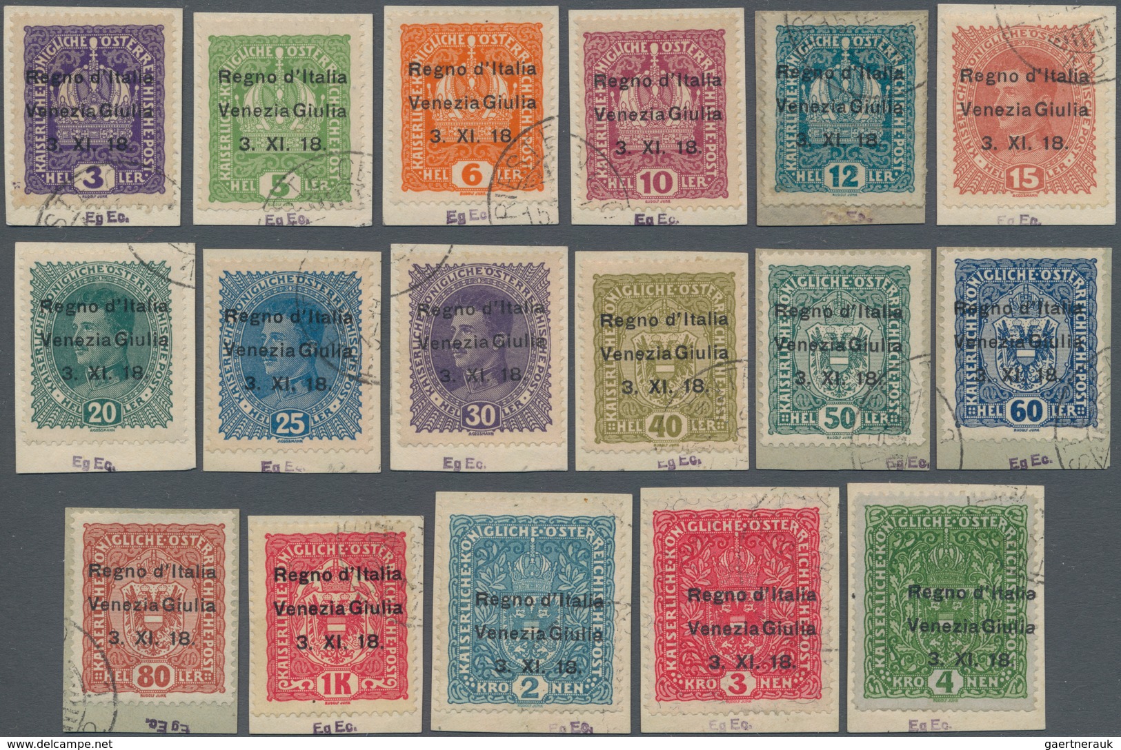 Italienische Besetzung 1918/23 - Julisch-Venetien: 1918, Overprints 3h.-4kr., Short Set Of 17 Values - Venezia Giuliana