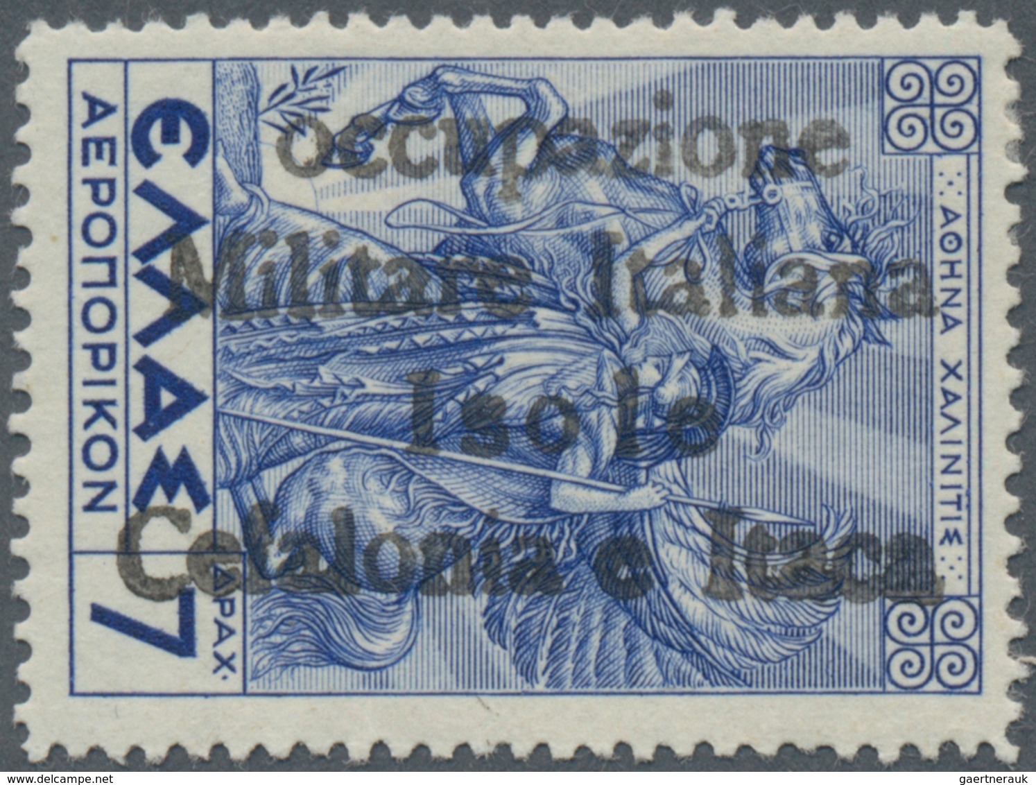 Italienische Besetzung 1941/43 - Griechenland: 1935/1938, ITHAKA: 7 Dr Blue With 4-line Overprint Mi - Cefalonia & Itaca