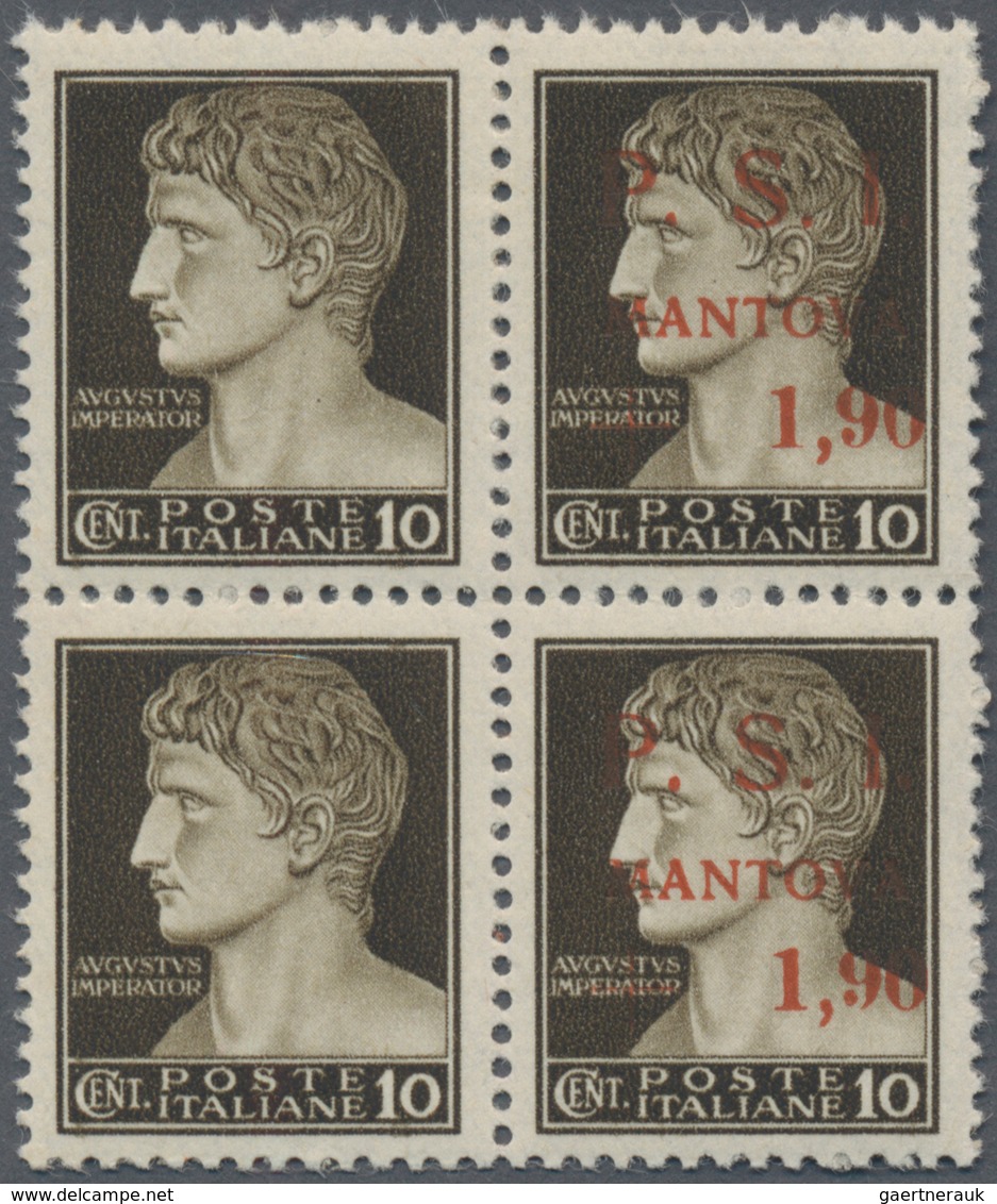 Italien - Lokalausgaben 1944/45 - Mantova: 1945, 1.90 On 10c. Brown, Block Of Four, Left Stamps With - Other & Unclassified