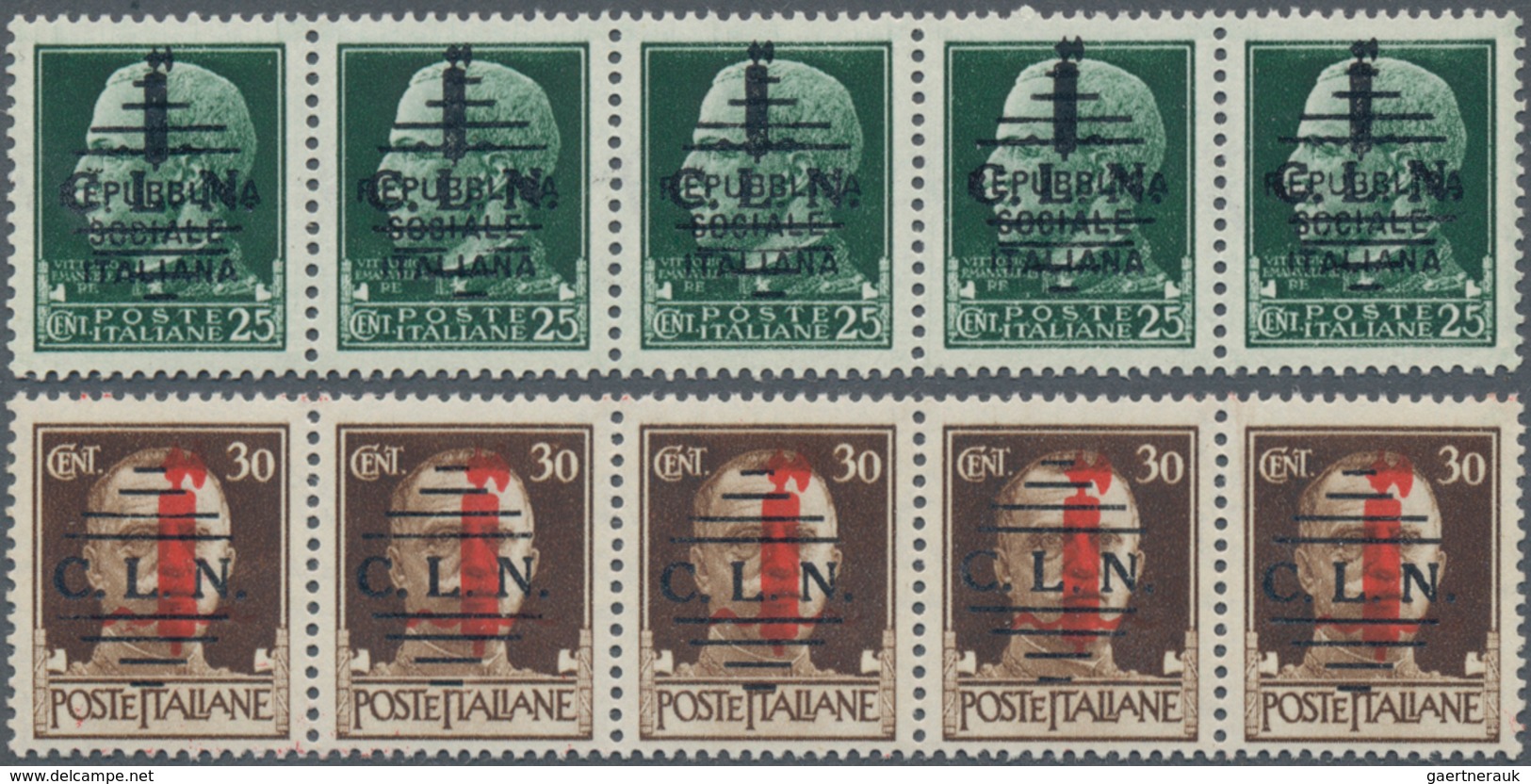Italien - Lokalausgaben 1944/45 - Torino: 1944, 25 C, 30 C, 50 C and 75 C with overprint "C.L.N." on