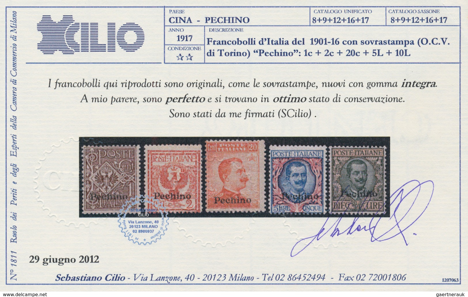 Italienische Post In China: 1917/1918, Pechino Overprints, 1c.-10l. Incl. 20c. Without/with Watermar - Tientsin