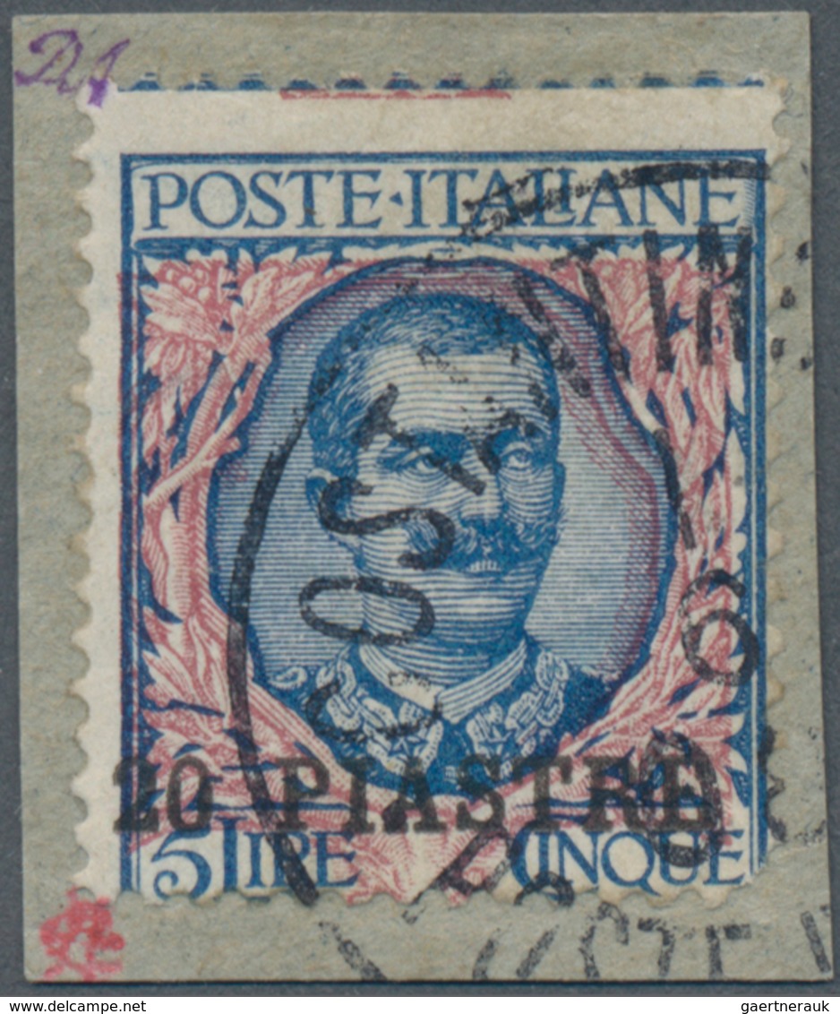 Italienische Post In Der Levante: 1908, 20 Pia On 5 L Blue/pink Tied By Circle Cancel "CONSTANTINOPE - General Issues