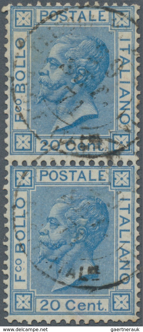 Italienische Post In Der Levante: 1871, Forerunner 20 C Blue In Vertical Pair Each Tied By The Rare - Amtliche Ausgaben