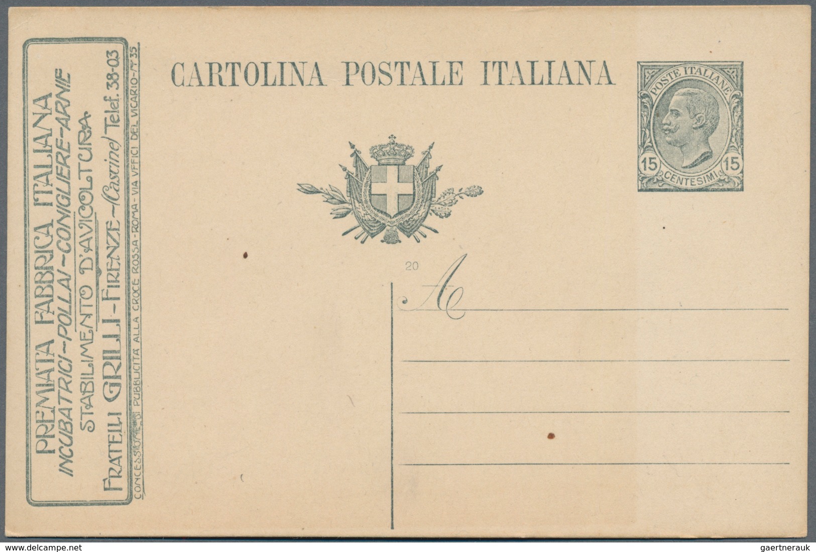 Italien - Ganzsachen: 15 C Grey Postal Stationery Card With RARE Advertising From The "Stabilmento D - Ganzsachen