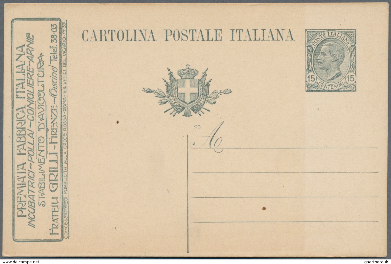 Italien - Ganzsachen: 15 C Grey Postal Stationery Card With RARE Advertising From The "Stabilmento D - Stamped Stationery