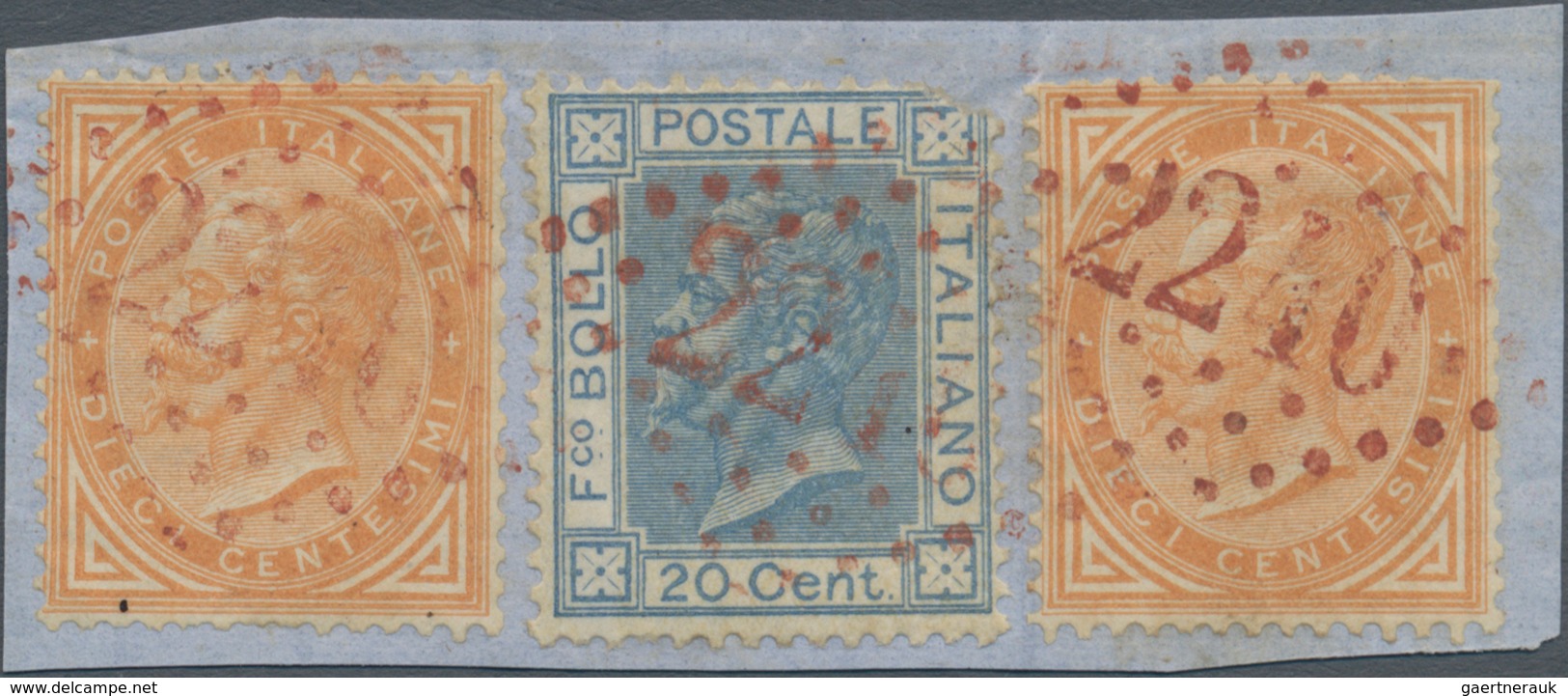 Italien - Besonderheiten: 1863/1867, 10 C Brown-orange Two Items Mixed Franking With 20 C Blue On Pi - Ohne Zuordnung