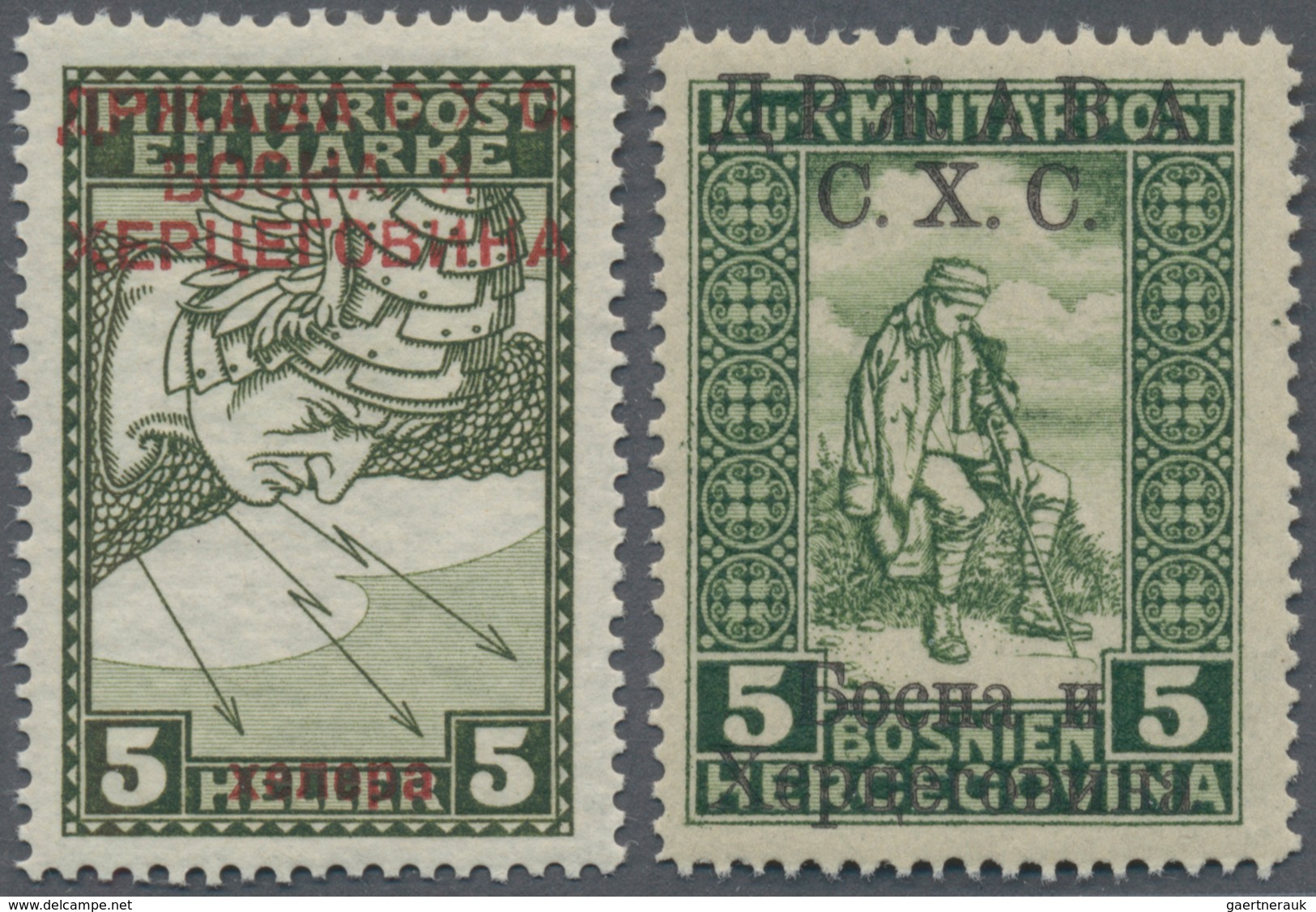 Jugoslawien: 1918, Overprints On Express Stamps/Invalids Reflief, 5h. Olive-green With Cyrillic Over - Unused Stamps