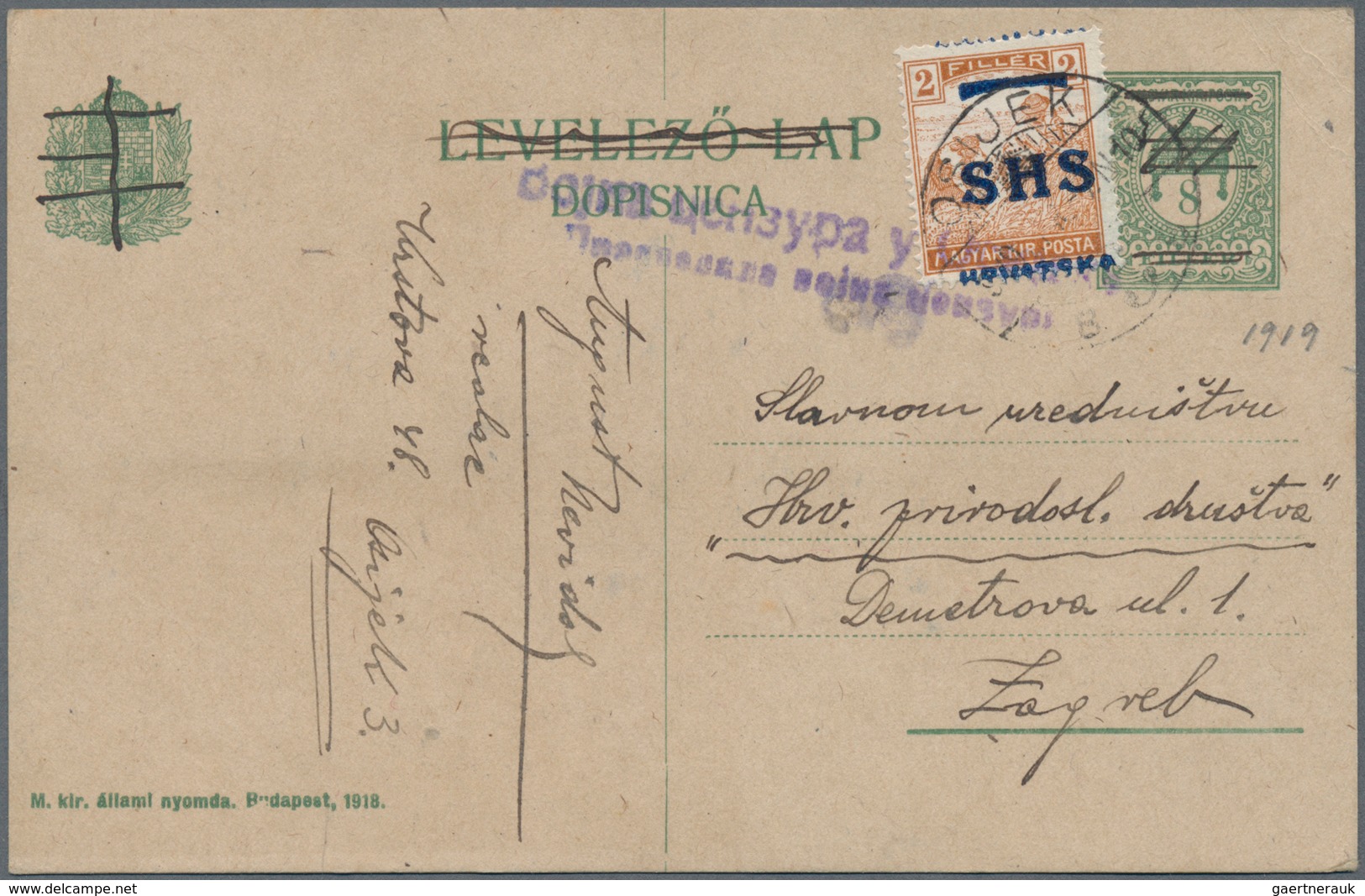 Jugoslawien: 1919, Hungary, 8 F Green, Bilingual (hungarian-croatian) Postal Stationery Card, Hungar - Ongebruikt