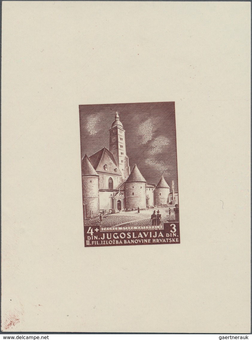 Jugoslawien: 1941, Stamp Exhibition Slavonski Brod, 1.50d.+1.50d. Slate-blue And 4d.+3d. Purple-brow - Unused Stamps