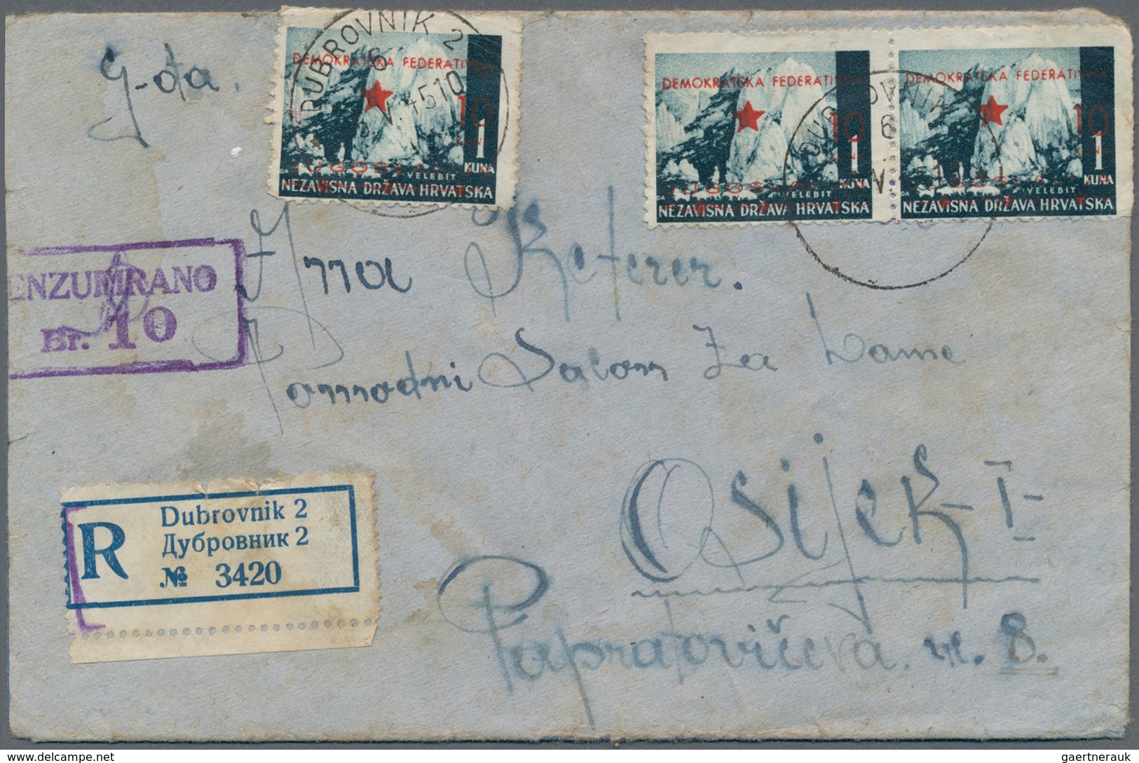 Jugoslawien - Volksrepubliken 1945: Kroatien: 1945, 10k. On 1k. Greenish Blue, Single Stamp And Pair - Croatia