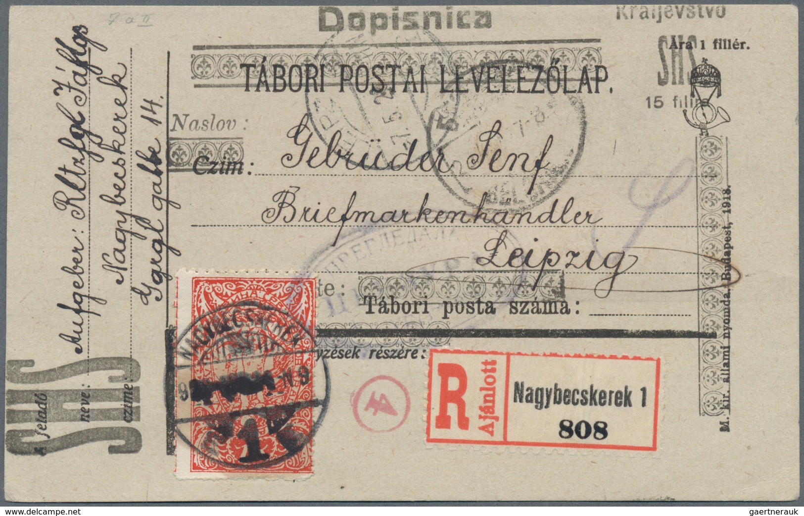 Jugoslawien - Ganzsachen: 1919, 15 F Black On Grey Provisional Postal Stationery Card, Printing Insc - Postal Stationery