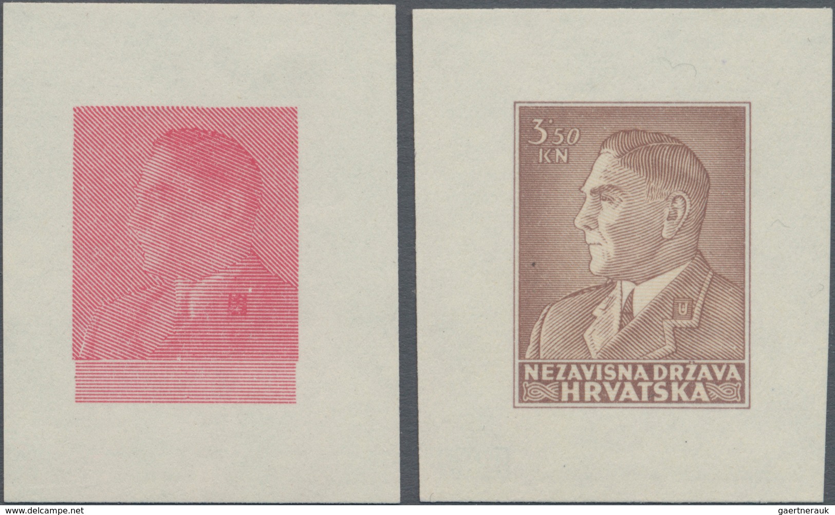 Kroatien: 1942/1943, Dr.Ante Pavelić, Two Essays For A Nor Realised Design On Ungummed Paper: Single - Croatia