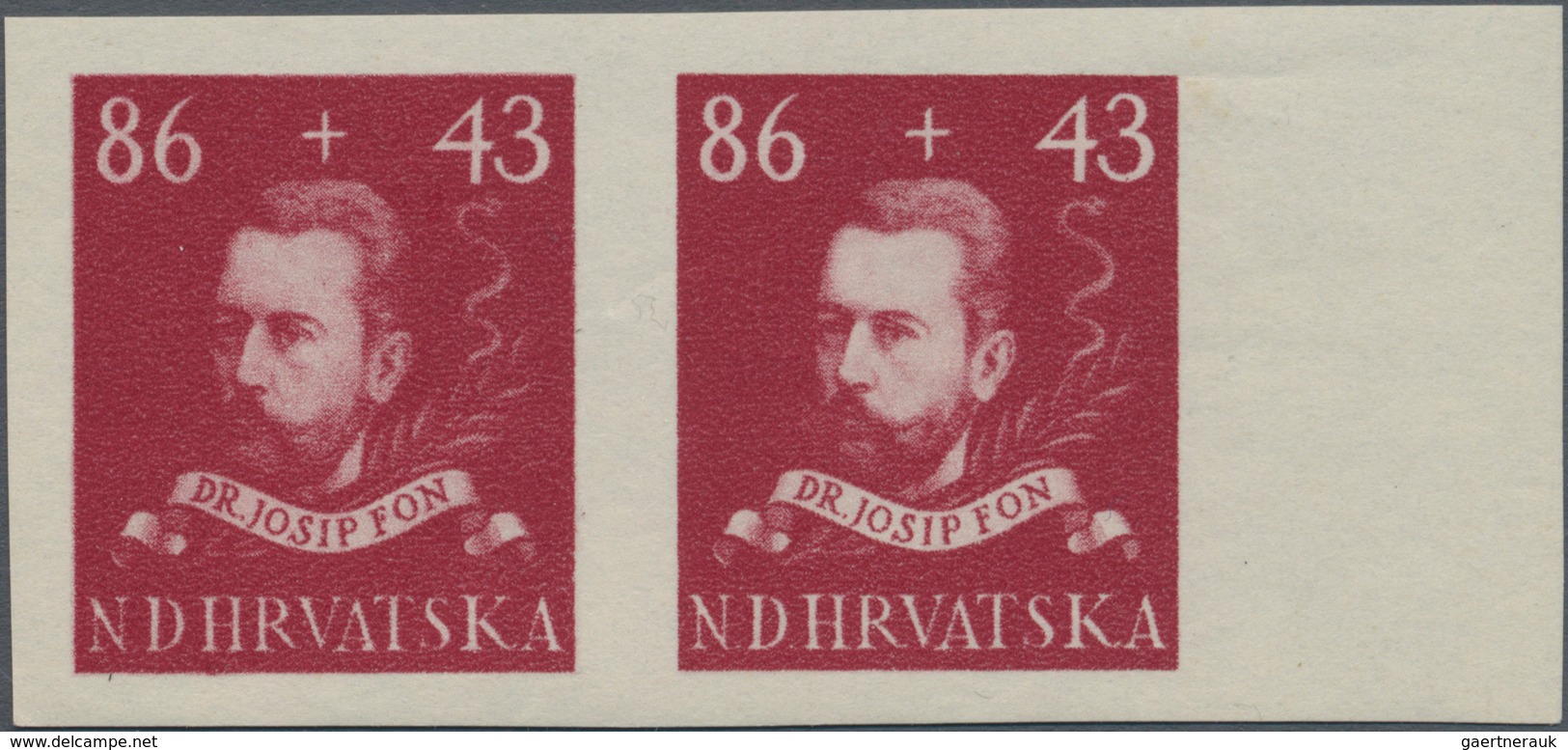 Kroatien: 1944/1945, 86k.+43k. Dr.Josip Fon, Imperforate Essay Proof Pair For A Not Realised Design - Kroatien