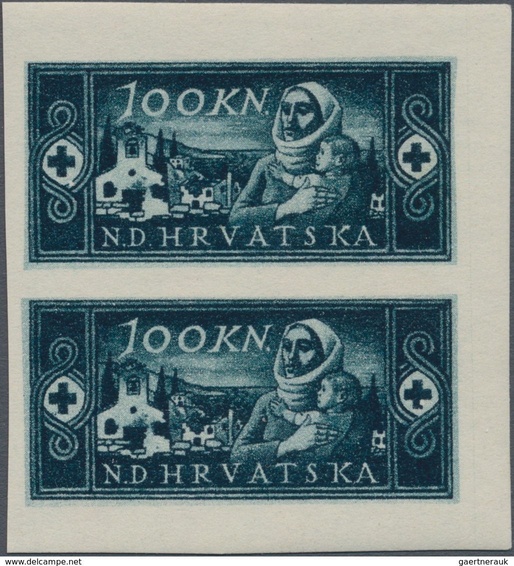 Kroatien: 1944/1945, 100k. Red Cross, Imperforate Essay Proof Pair For A Not Realised Design On Gumm - Croatia