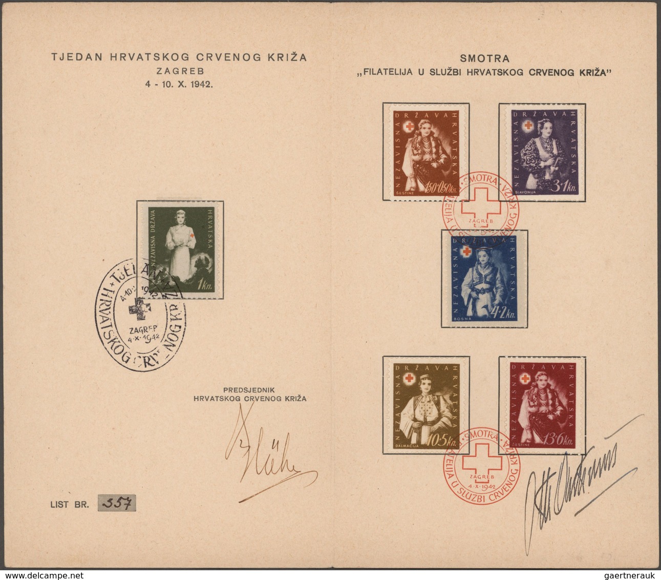 Kroatien: 1942, Red Cross, Complete Set Of Five Values Plus Related Charity Tax Stamp, Presentation - Croatia