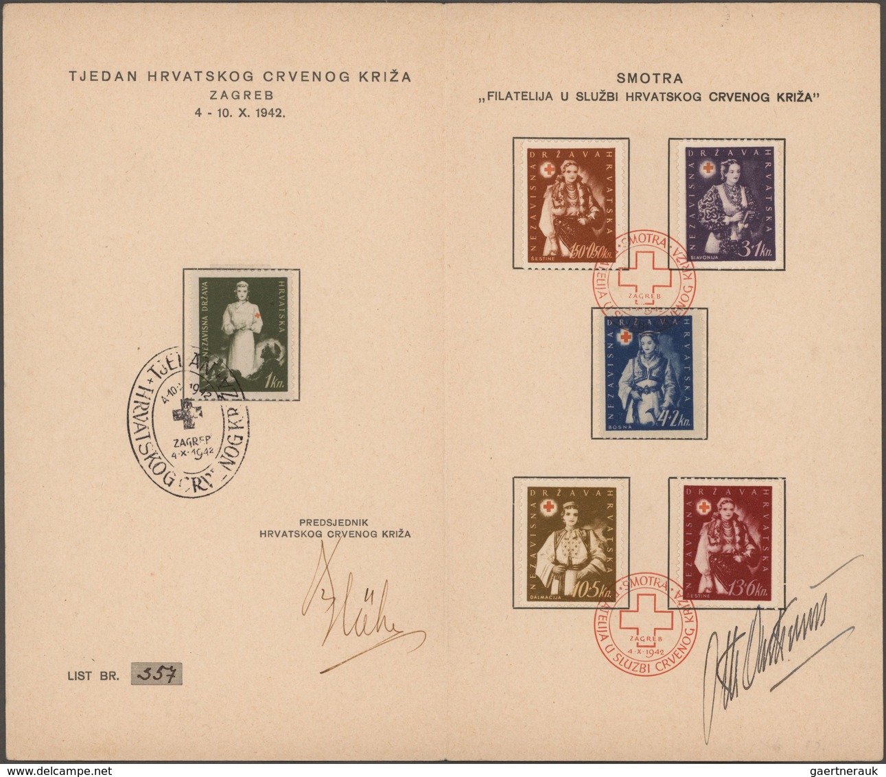 Kroatien: 1942, Red Cross, Complete Set Of Five Values Plus Related Charity Tax Stamp, Presentation - Kroatien