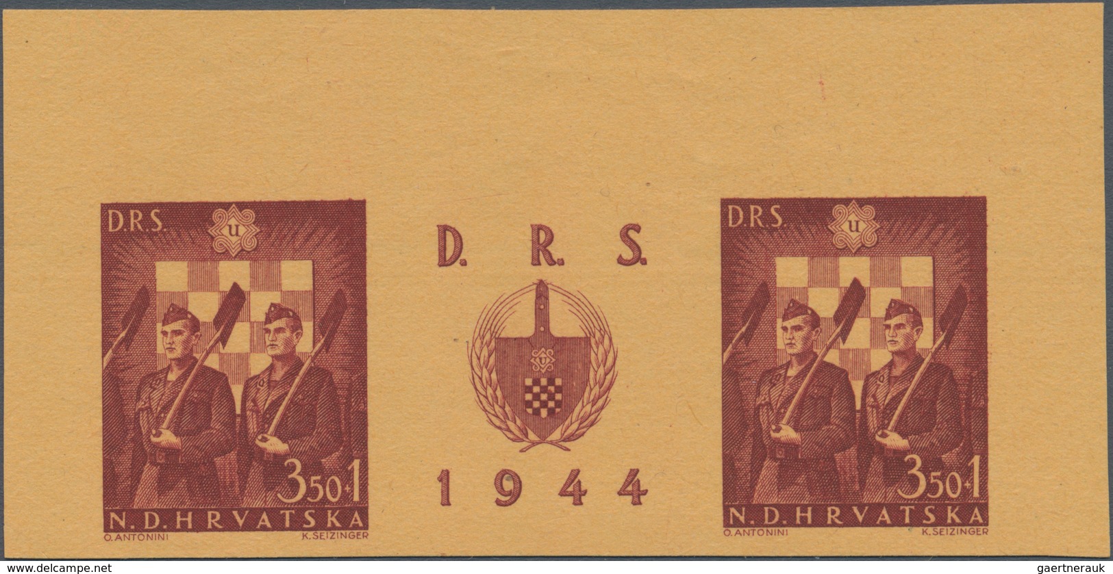 Kroatien: 1944, National Labour Service, Three Imperforate Colour Trial Gutter Pairs: 3.50k.+1k. Bro - Croatia