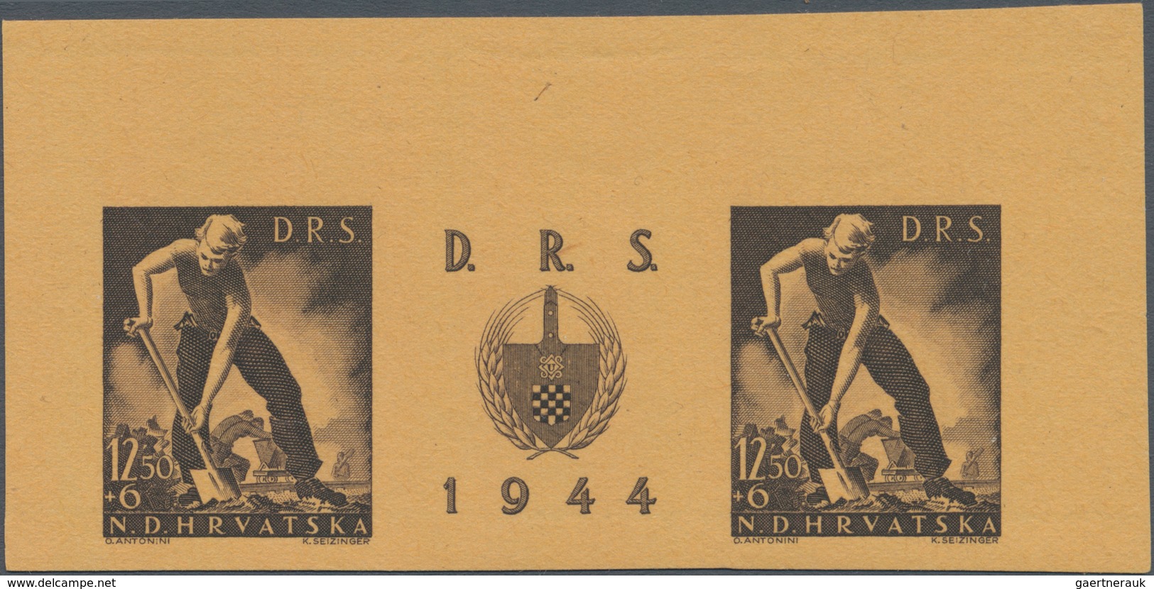 Kroatien: 1944, National Labour Service, Three Imperforate Colour Trial Gutter Pairs: 3.50k.+1k. Bro - Kroatien