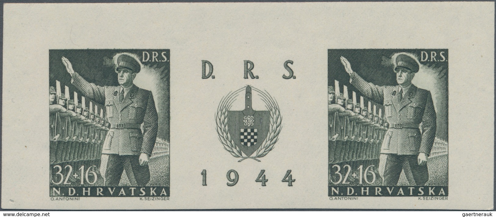 Kroatien: 1944, National Labour Service, Three Imperforate Colour Trial Gutter Pairs: 3.50k.+1k. Bro - Croatia